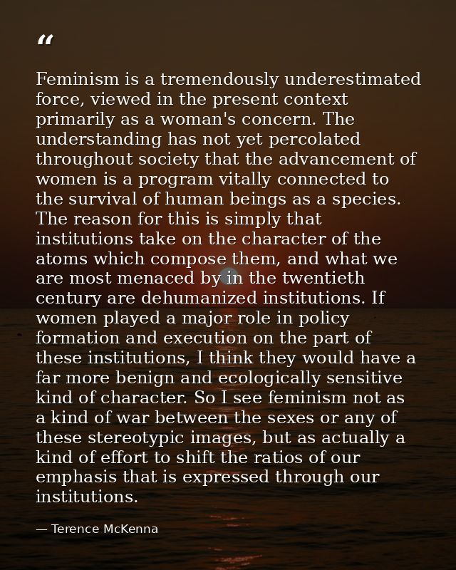 Feminism is a tremendously underestimated force, viewed in the present context primarily as a woman's concern. The under — Terence McKenna