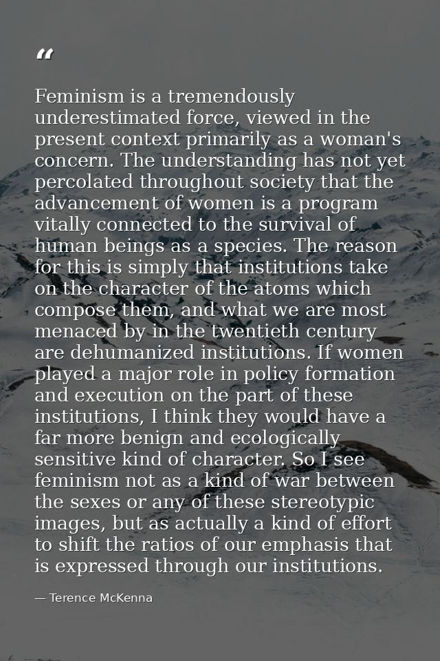 Feminism is a tremendously underestimated force, viewed in the present context primarily as a woman's concern. The under — Terence McKenna
