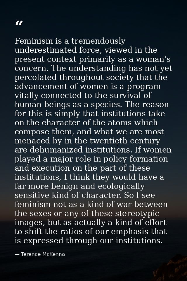Feminism is a tremendously underestimated force, viewed in the present context primarily as a woman's concern. The under — Terence McKenna