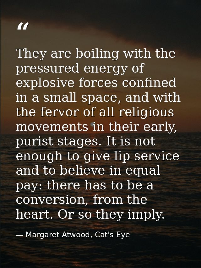 They are boiling with the pressured energy of explosive forces confined in a small space, and with the fervor of all rel — Margaret Atwood, Cat's Eye