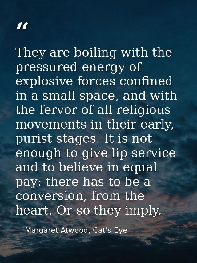 They are boiling with the pressured energy of explosive forces confined in a small space, and with the fervor of all rel — Margaret Atwood, Cat's Eye