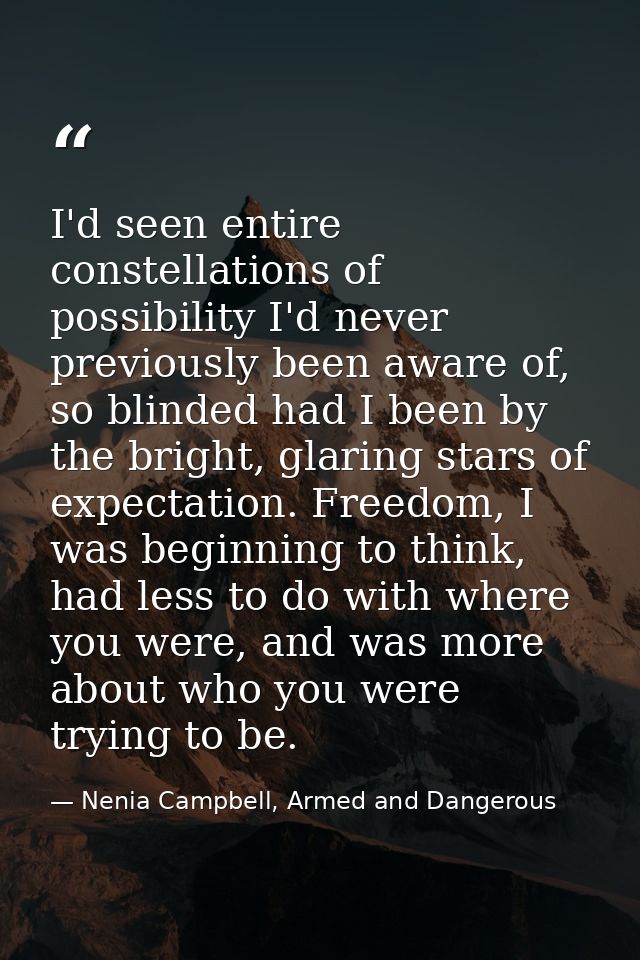 I'd seen entire constellations of possibility I'd never previously been aware of, so blinded had I been by the bright, g — Nenia Campbell, Armed and Dangerous