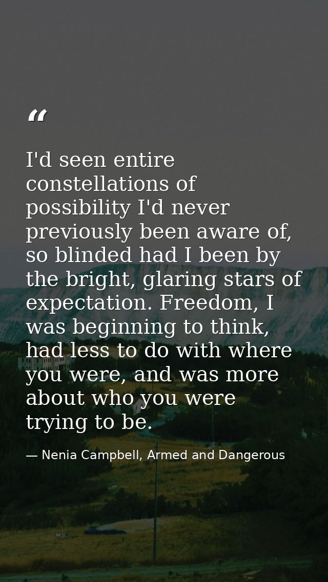 I'd seen entire constellations of possibility I'd never previously been aware of, so blinded had I been by the bright, g — Nenia Campbell, Armed and Dangerous