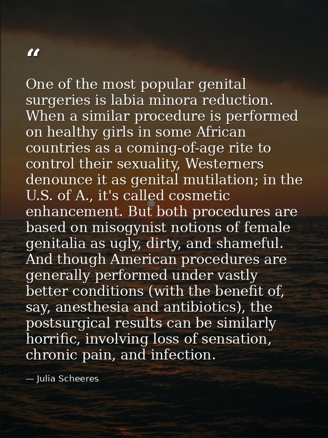 One of the most popular genital surgeries is labia minora reduction. When a similar procedure is performed on healthy gi — Julia Scheeres