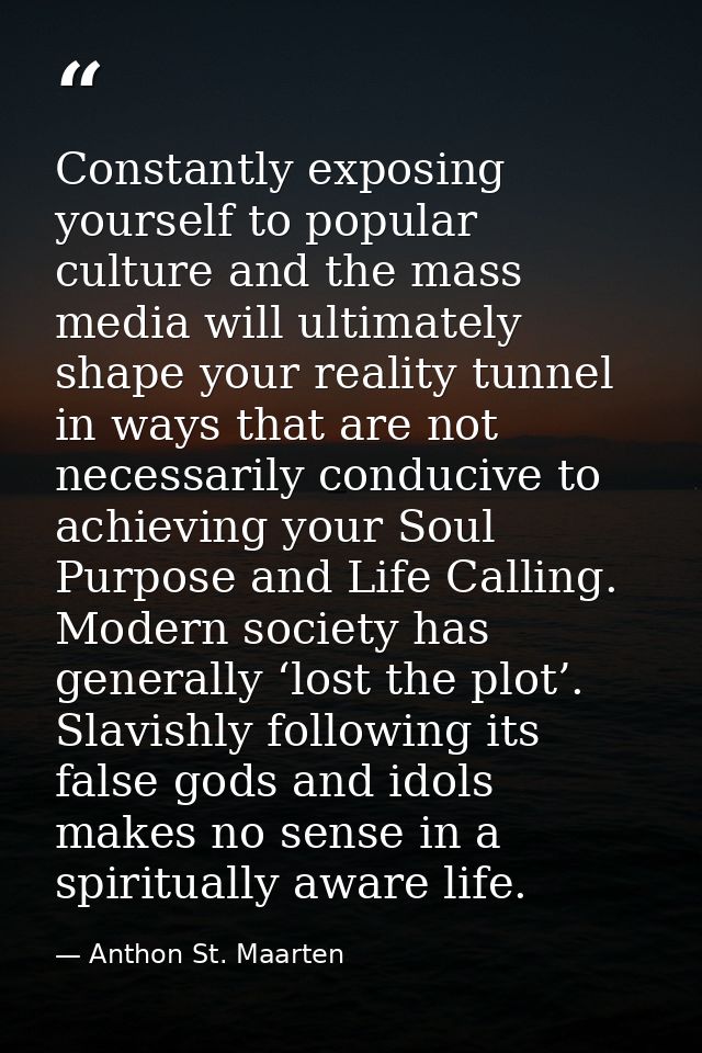 Constantly exposing yourself to popular culture and the mass media will ultimately shape your reality tunnel in ways tha — Anthon St. Maarten