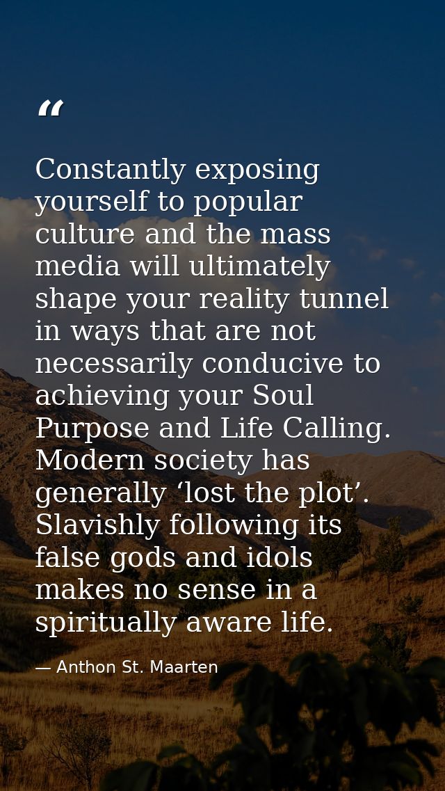 Constantly exposing yourself to popular culture and the mass media will ultimately shape your reality tunnel in ways tha — Anthon St. Maarten