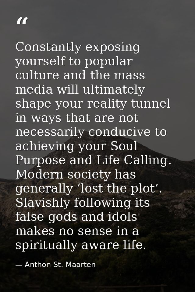 Constantly exposing yourself to popular culture and the mass media will ultimately shape your reality tunnel in ways tha — Anthon St. Maarten
