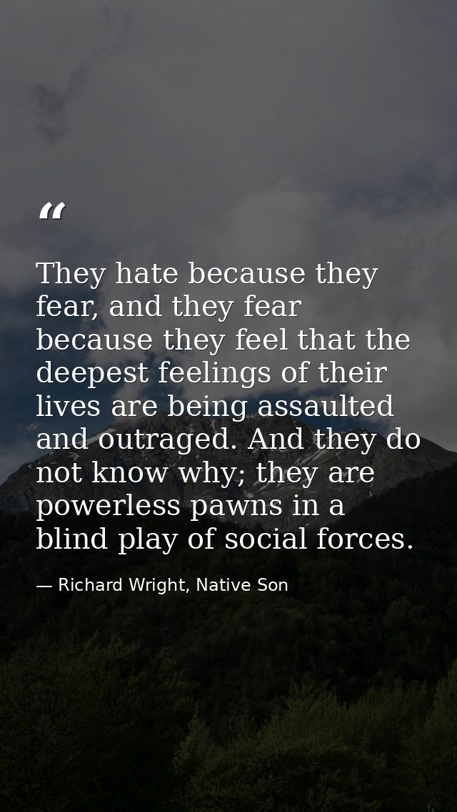 They hate because they fear, and they fear because they feel that the deepest feelings of their lives are being assaulte — Richard Wright, Native Son
