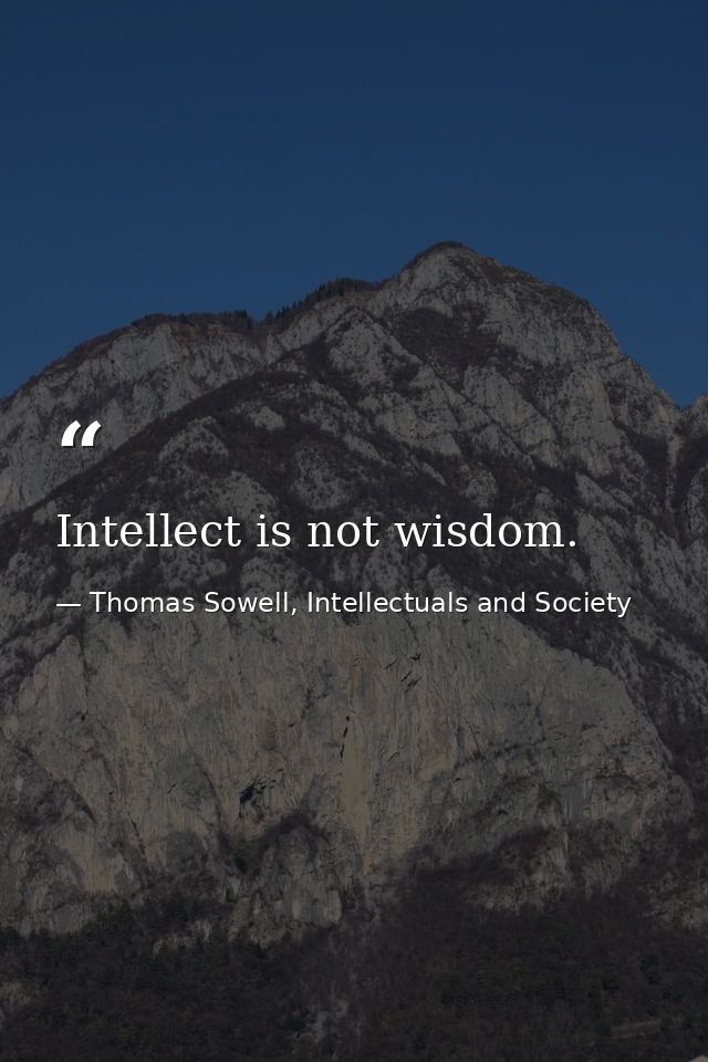 Intellect is not wisdom. — Thomas Sowell, Intellectuals and Society