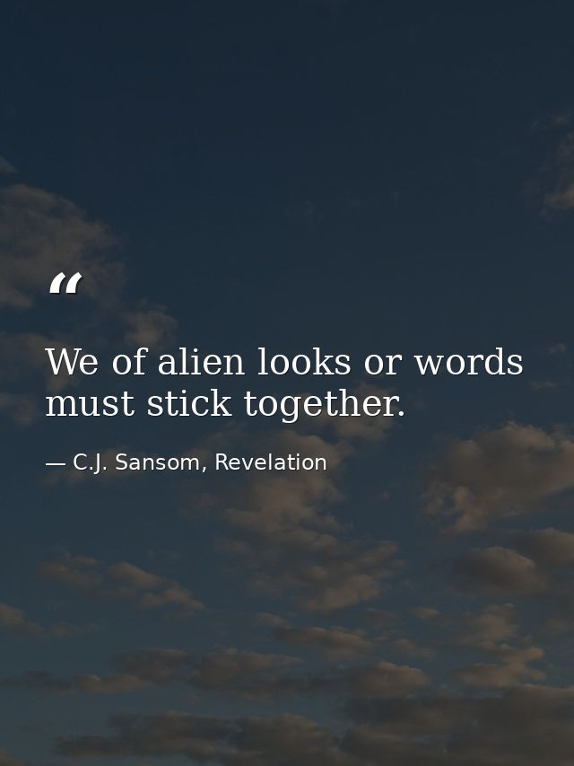 We of alien looks or words must stick together. — C.J. Sansom, Revelation