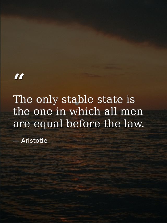 The only stable state is the one in which all men are equal before the law. — Aristotle
