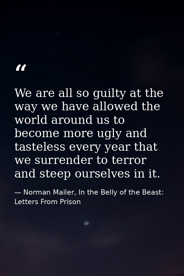 We are all so guilty at the way we have allowed the world around us to become more ugly and tasteless every year that we — Norman Mailer, In the Belly of the Beast: Letters From Prison