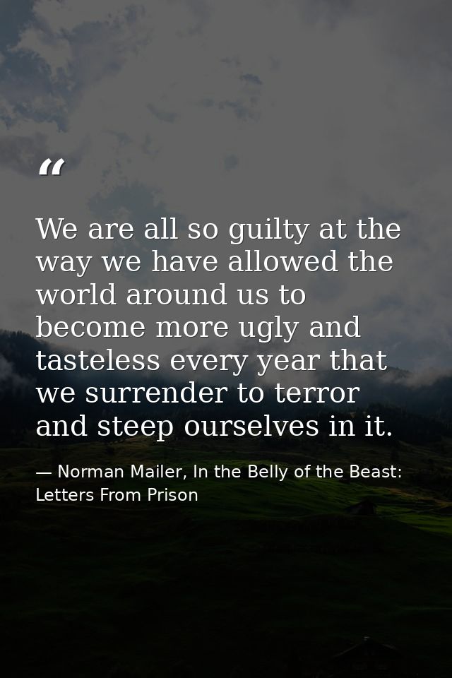 We are all so guilty at the way we have allowed the world around us to become more ugly and tasteless every year that we — Norman Mailer, In the Belly of the Beast: Letters From Prison