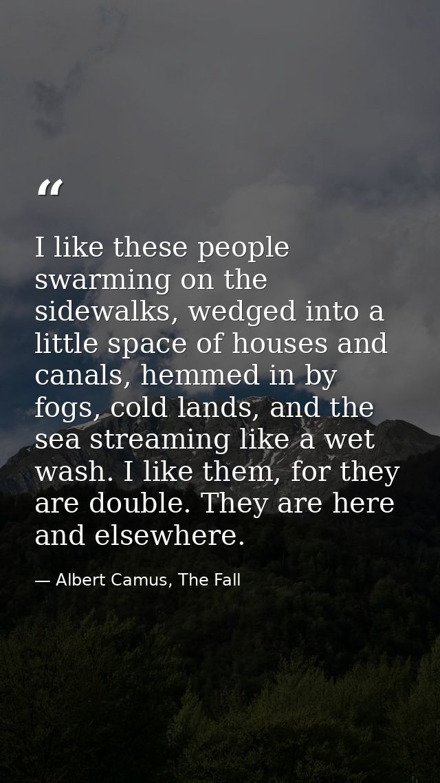 I like these people swarming on the sidewalks, wedged into a little space of houses and canals, hemmed in by fogs, cold  — Albert Camus, The Fall