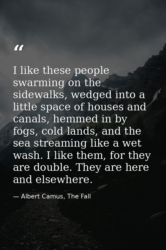 I like these people swarming on the sidewalks, wedged into a little space of houses and canals, hemmed in by fogs, cold  — Albert Camus, The Fall