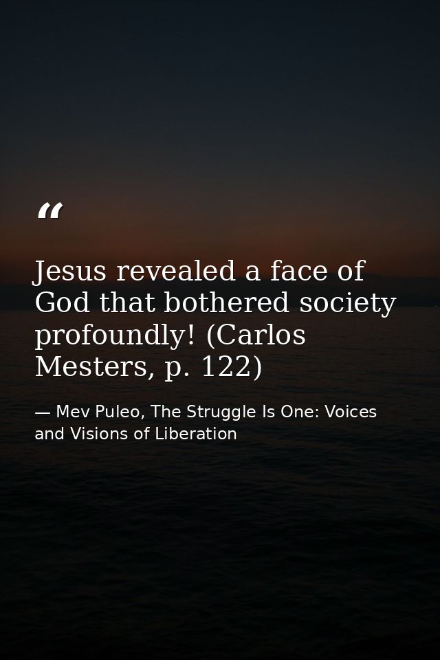 Jesus revealed a face of God that bothered society profoundly! (Carlos Mesters, p. 122) — Mev Puleo, The Struggle Is One: Voices and Visions of Liberation