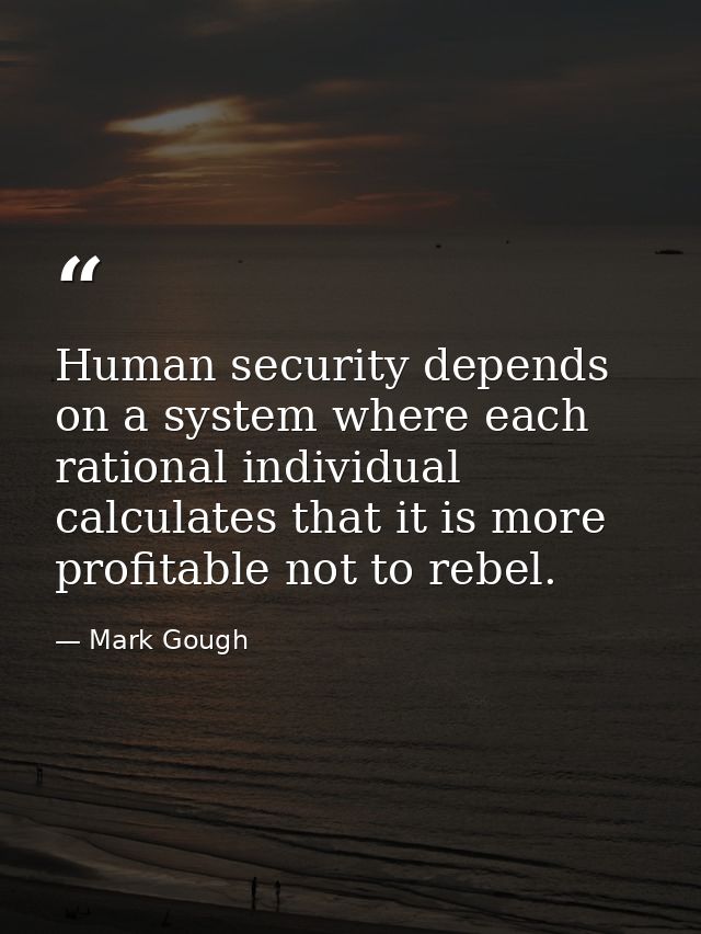Human security depends on a system where each rational individual calculates that it is more profitable not to rebel. — Mark Gough