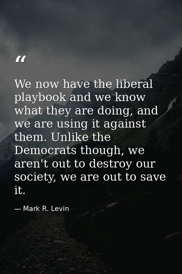 We now have the liberal playbook and we know what they are doing, and we are using it against them. Unlike the Democrats — Mark R. Levin