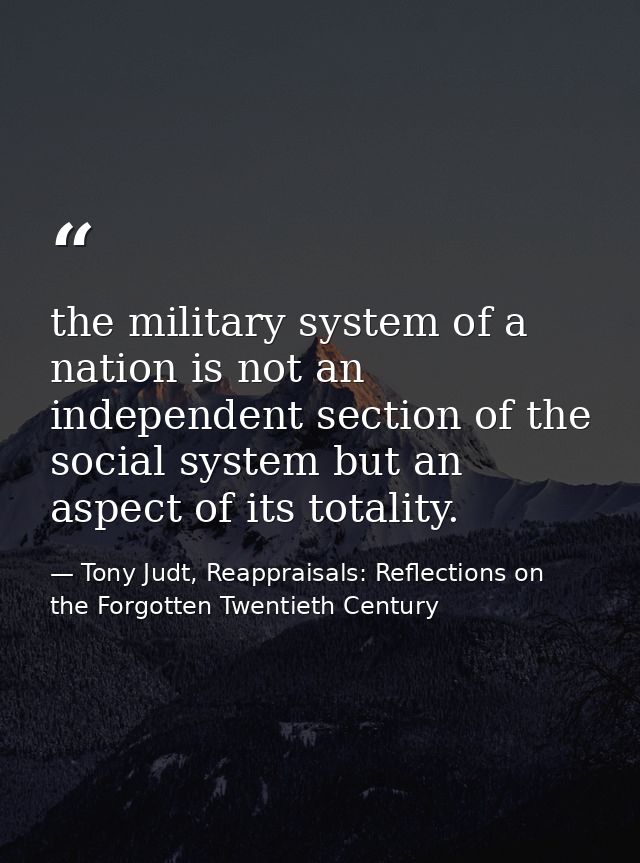 the military system of a nation is not an independent section of the social system but an aspect of its totality. — Tony Judt, Reappraisals: Reflections on the Forgotten Twentieth Century