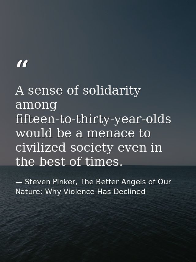 A sense of solidarity among fifteen-to-thirty-year-olds would be a menace to civilized society even in the best of times — Steven Pinker, The Better Angels of Our Nature: Why Violence Has Declined