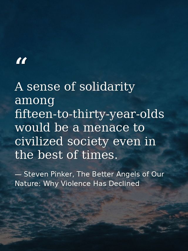 A sense of solidarity among fifteen-to-thirty-year-olds would be a menace to civilized society even in the best of times — Steven Pinker, The Better Angels of Our Nature: Why Violence Has Declined