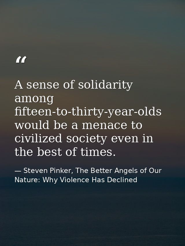 A sense of solidarity among fifteen-to-thirty-year-olds would be a menace to civilized society even in the best of times — Steven Pinker, The Better Angels of Our Nature: Why Violence Has Declined
