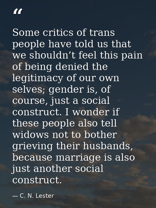 Some critics of trans people have told us that we shouldn’t feel this pain of being denied the legitimacy of our own sel — C. N. Lester