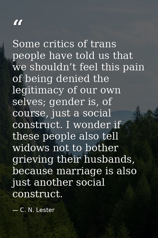 Some critics of trans people have told us that we shouldn’t feel this pain of being denied the legitimacy of our own sel — C. N. Lester