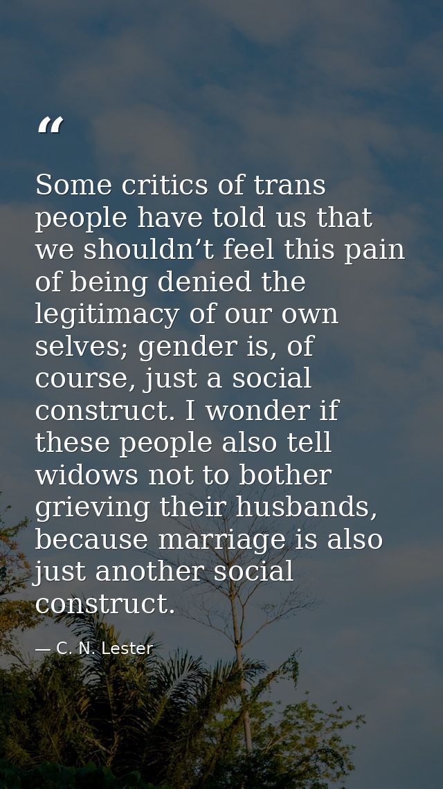 Some critics of trans people have told us that we shouldn’t feel this pain of being denied the legitimacy of our own sel — C. N. Lester