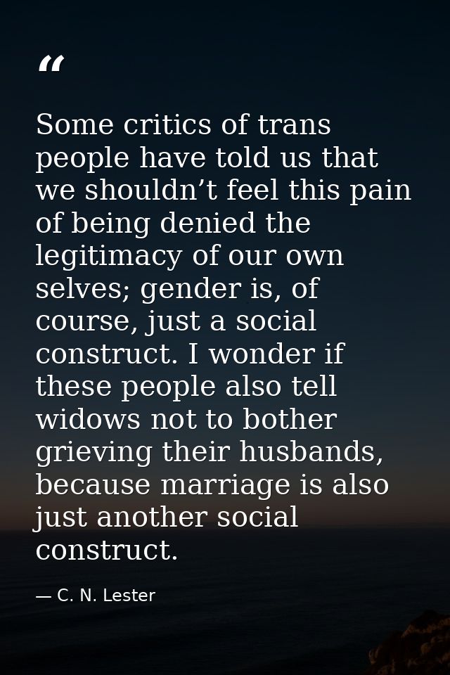 Some critics of trans people have told us that we shouldn’t feel this pain of being denied the legitimacy of our own sel — C. N. Lester