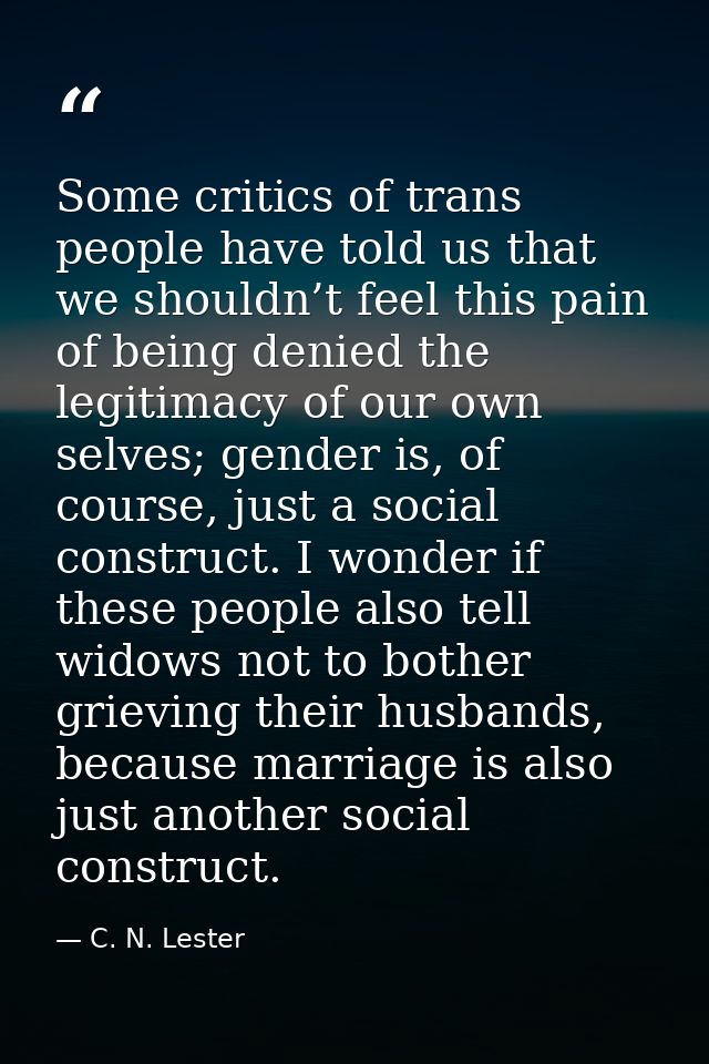 Some critics of trans people have told us that we shouldn’t feel this pain of being denied the legitimacy of our own sel — C. N. Lester