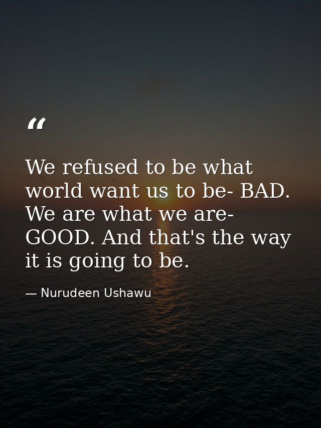 We refused to be what world want us to be- BAD. We are what we are- GOOD. And that's the way it is going to be. — Nurudeen Ushawu