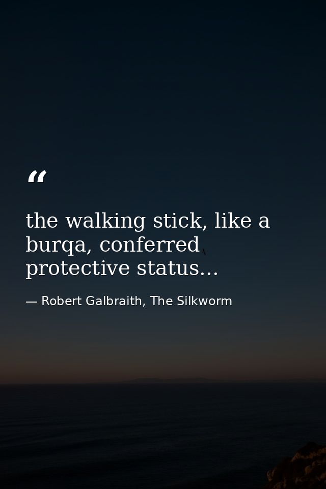the walking stick, like a burqa, conferred protective status... — Robert Galbraith, The Silkworm