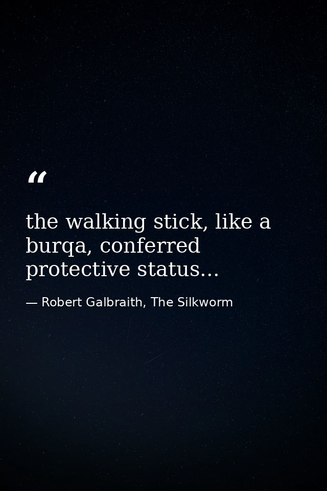 the walking stick, like a burqa, conferred protective status... — Robert Galbraith, The Silkworm