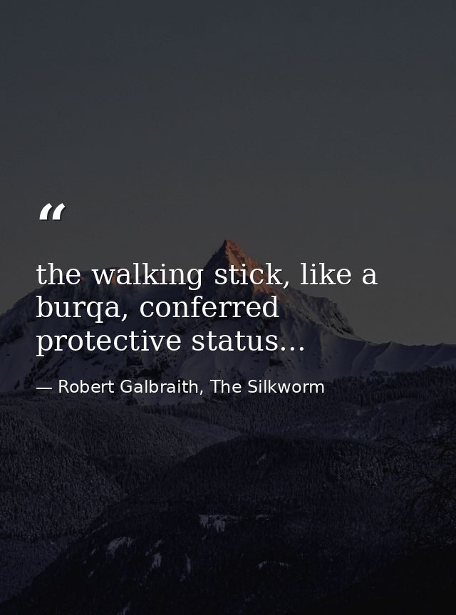the walking stick, like a burqa, conferred protective status... — Robert Galbraith, The Silkworm