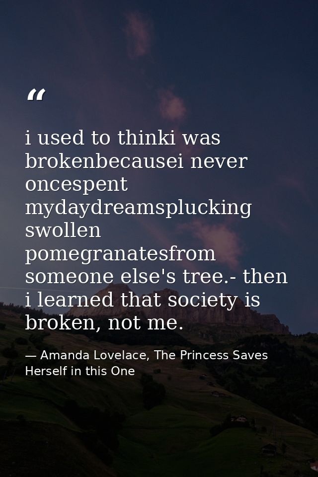 i used to thinki was brokenbecausei never oncespent mydaydreamsplucking swollen pomegranatesfrom someone else's tree.- t — Amanda Lovelace, The Princess Saves Herself in this One