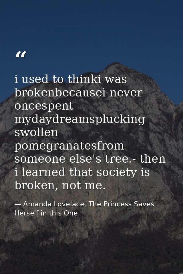 i used to thinki was brokenbecausei never oncespent mydaydreamsplucking swollen pomegranatesfrom someone else's tree.- t — Amanda Lovelace, The Princess Saves Herself in this One