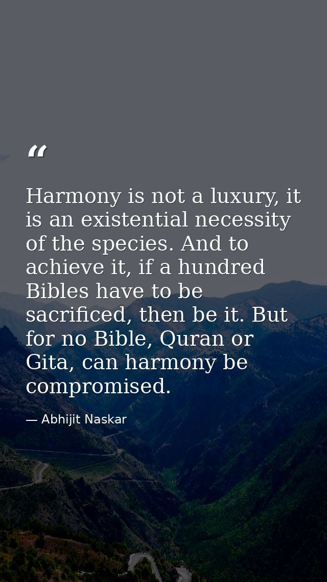 Harmony is not a luxury, it is an existential necessity of the species. And to achieve it, if a hundred Bibles have to b — Abhijit Naskar