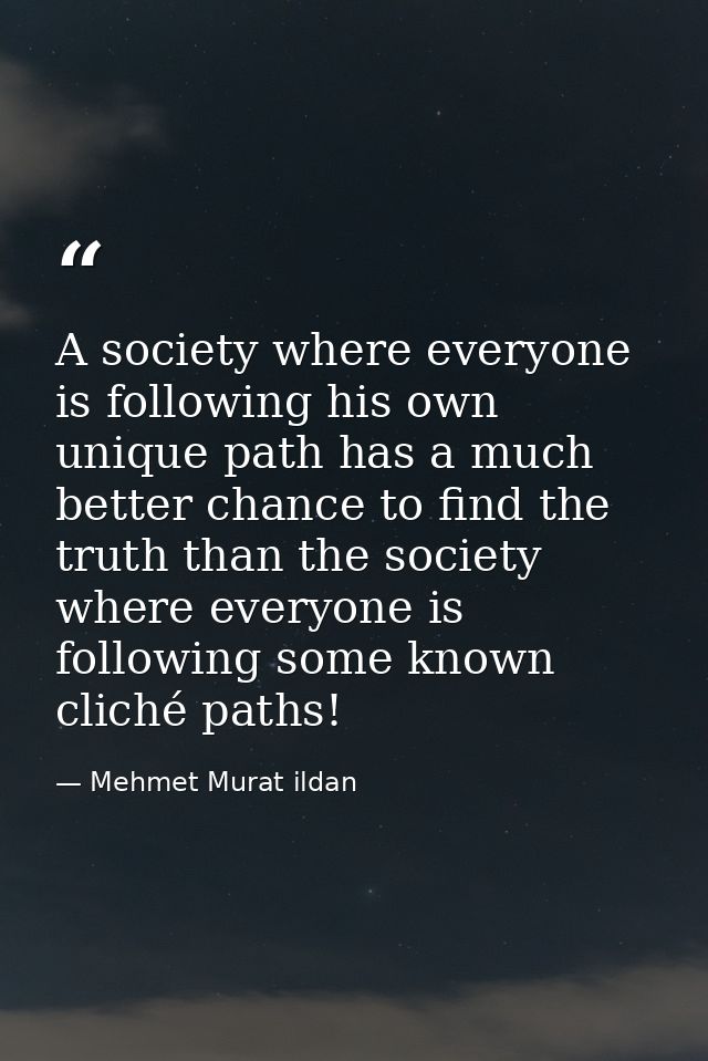 A society where everyone is following his own unique path has a much better chance to find the truth than the society wh — Mehmet Murat ildan