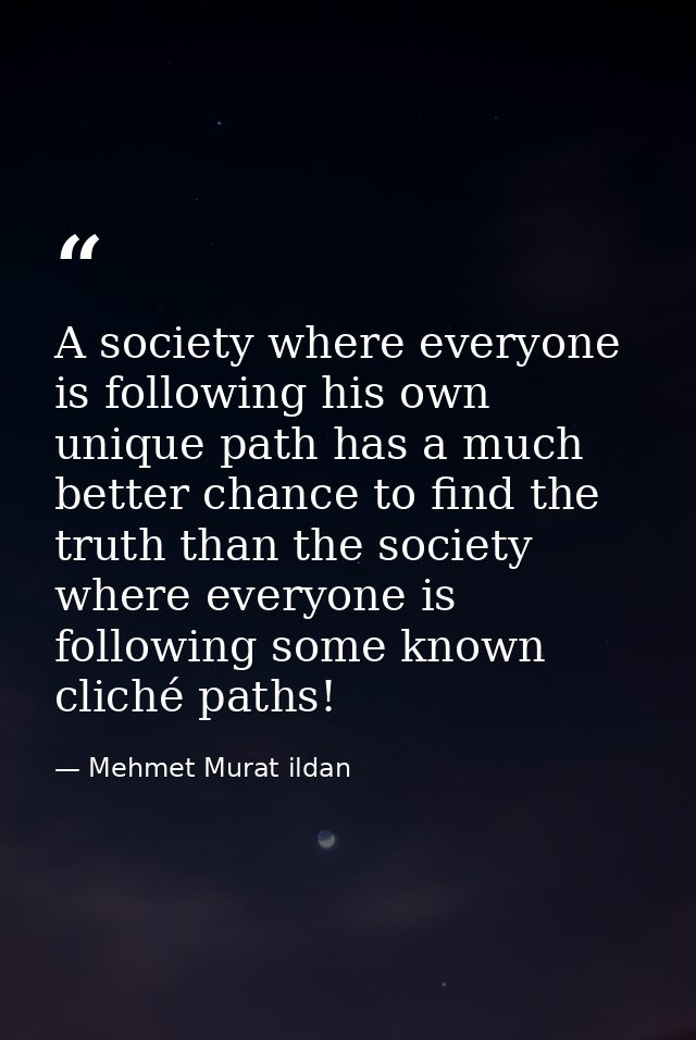 A society where everyone is following his own unique path has a much better chance to find the truth than the society wh — Mehmet Murat ildan