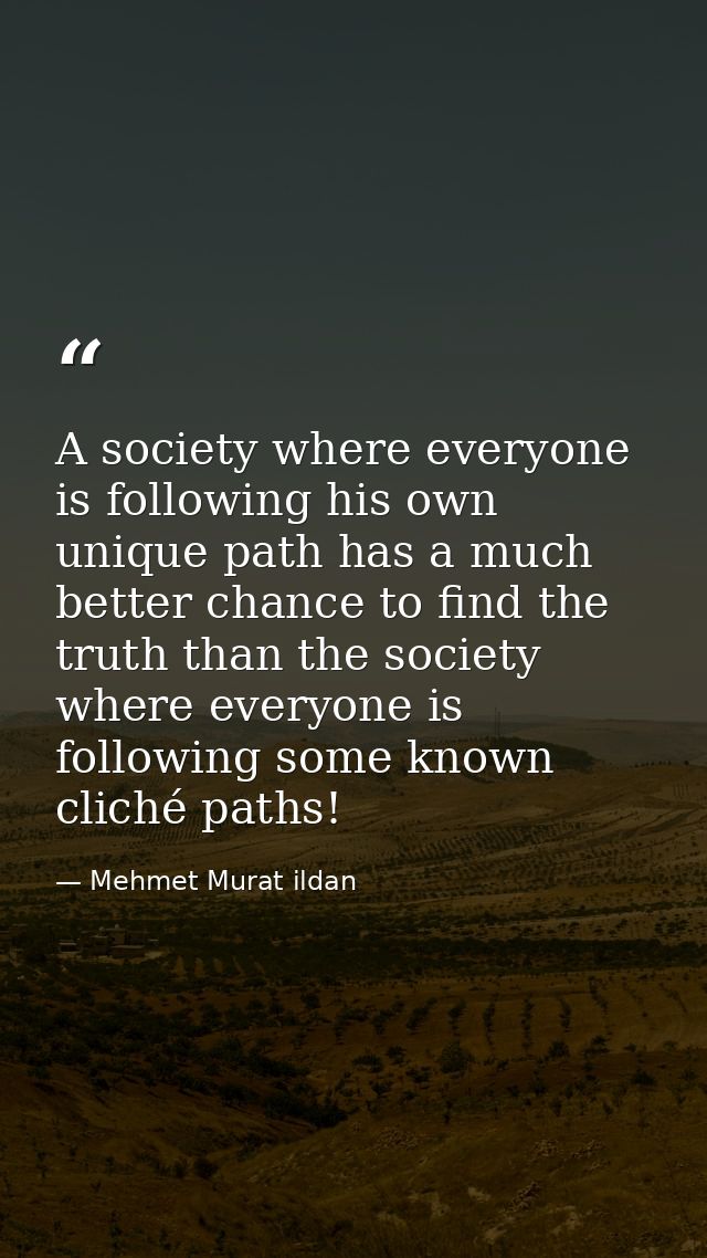 A society where everyone is following his own unique path has a much better chance to find the truth than the society wh — Mehmet Murat ildan