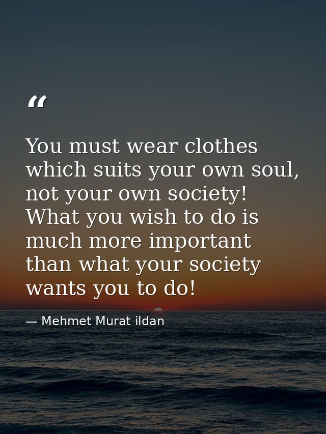 You must wear clothes which suits your own soul, not your own society! What you wish to do is much more important than w — Mehmet Murat ildan