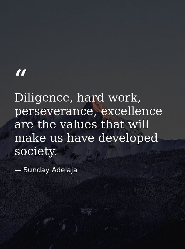 Diligence, hard work, perseverance, excellence are the values that will make us have developed society. — Sunday Adelaja