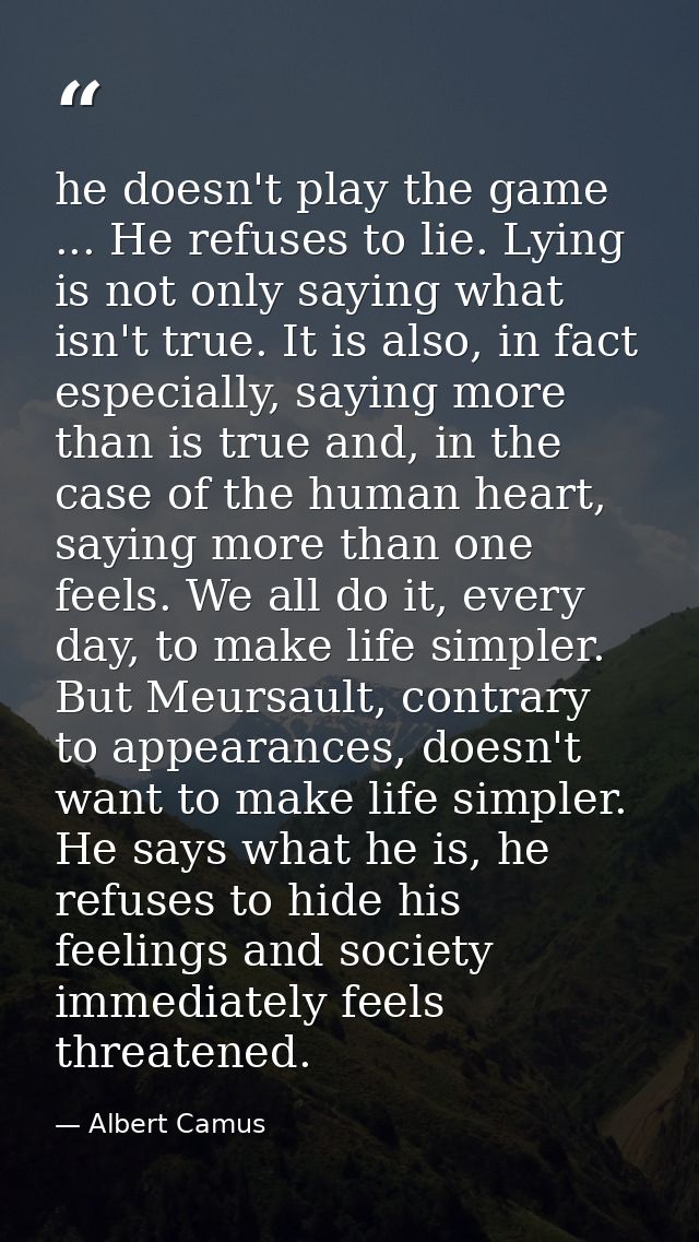 he doesn't play the game ... He refuses to lie. Lying is not only saying what isn't true. It is also, in fact especially — Albert Camus