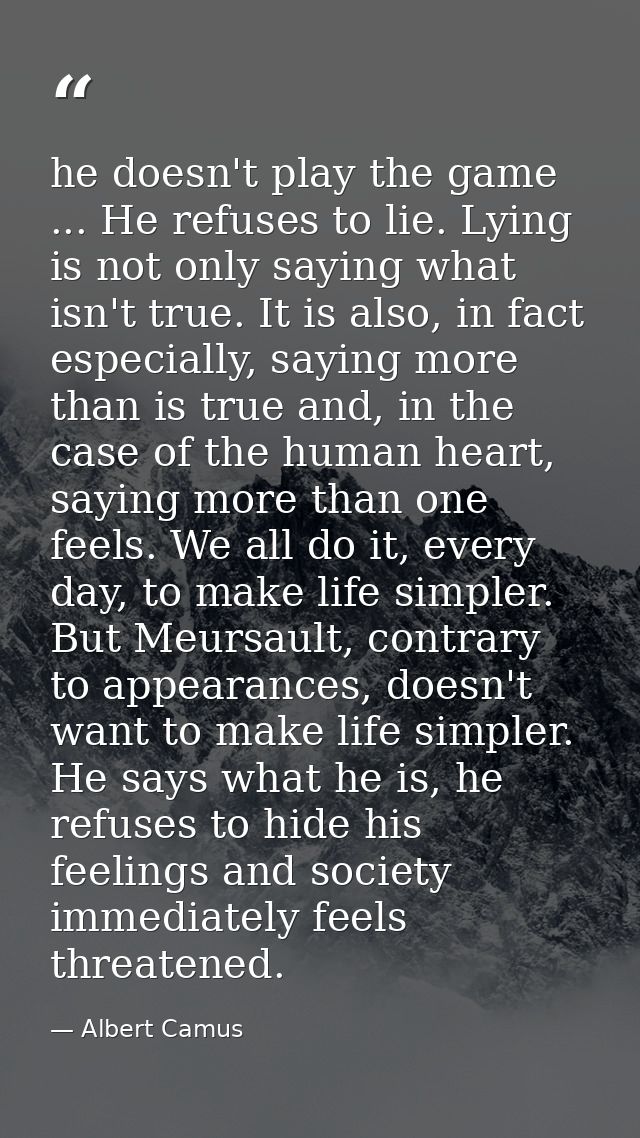 he doesn't play the game ... He refuses to lie. Lying is not only saying what isn't true. It is also, in fact especially — Albert Camus
