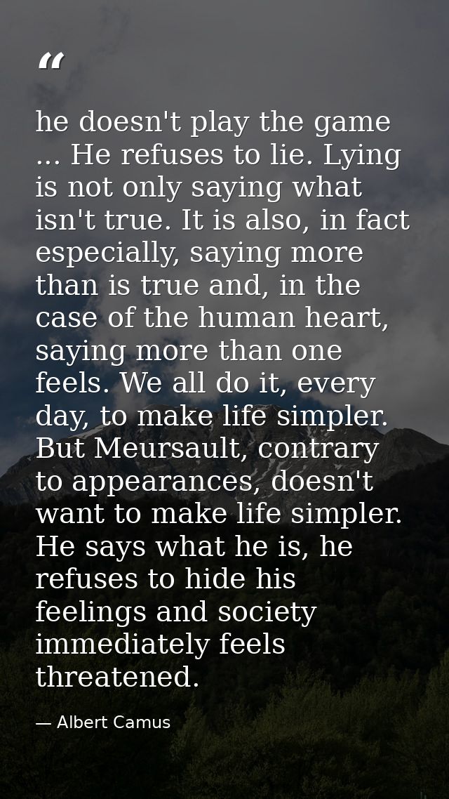 he doesn't play the game ... He refuses to lie. Lying is not only saying what isn't true. It is also, in fact especially — Albert Camus