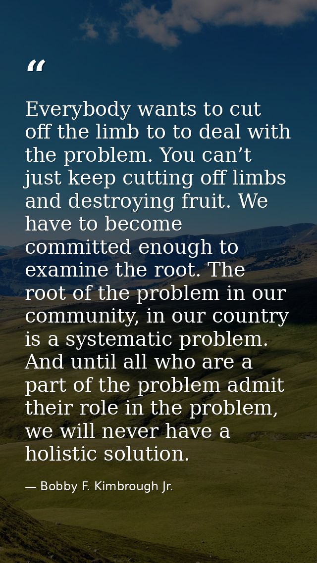 Everybody wants to cut off the limb to to deal with the problem. You can’t just keep cutting off limbs and destroying fr — Bobby F. Kimbrough Jr.
