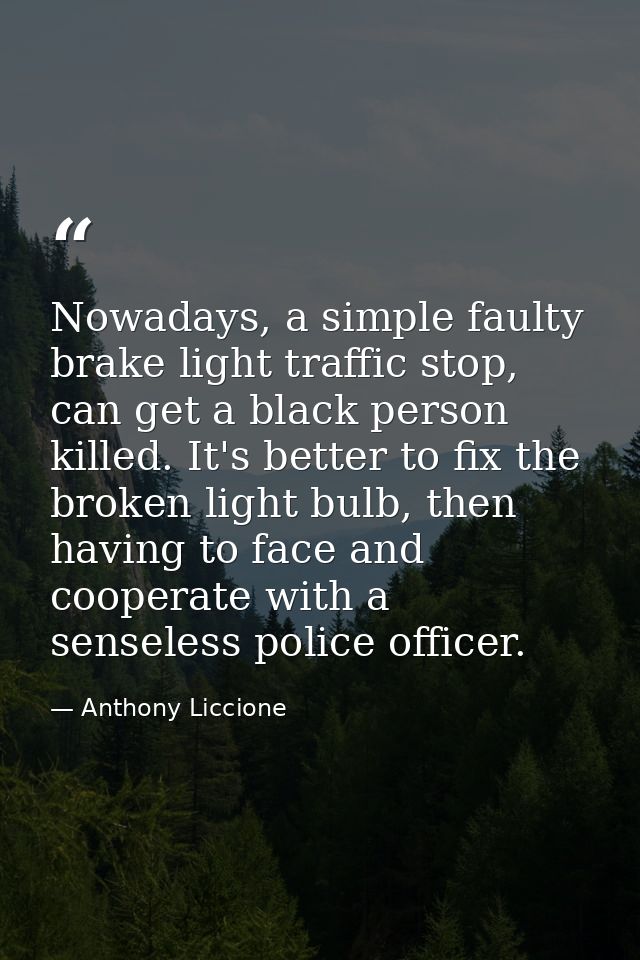 Nowadays, a simple faulty brake light traffic stop, can get a black person killed. It's better to fix the broken light b — Anthony Liccione