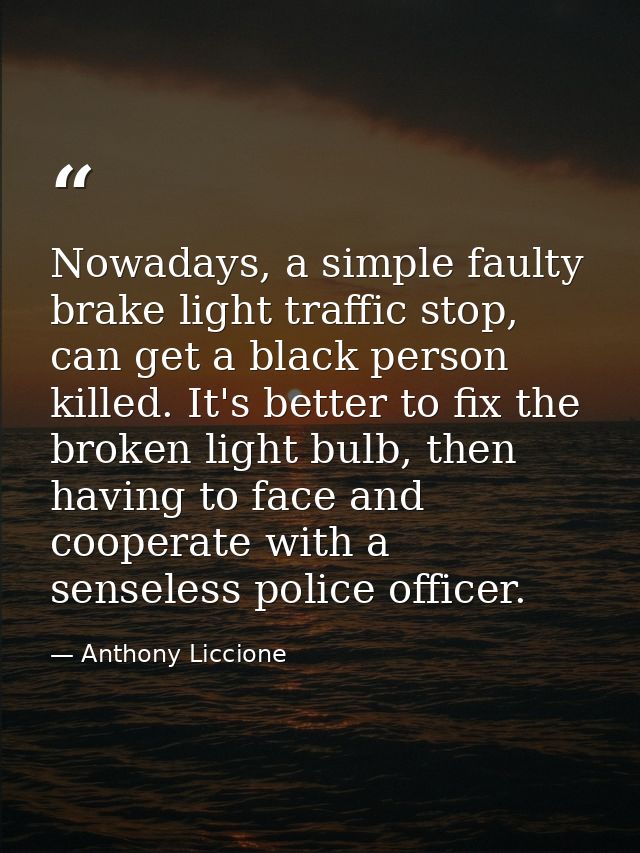 Nowadays, a simple faulty brake light traffic stop, can get a black person killed. It's better to fix the broken light b — Anthony Liccione