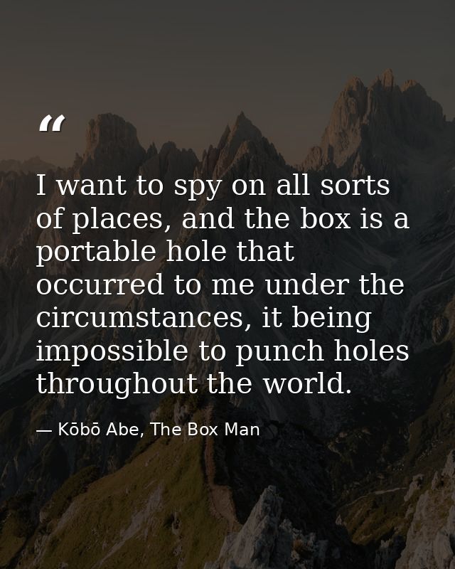 I want to spy on all sorts of places, and the box is a portable hole that occurred to me under the circumstances, it bei — Kōbō Abe, The Box Man
